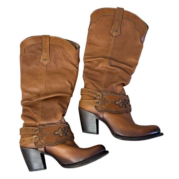 CUADRA Cowgirl Mexican Western Leather Cowhide Boots CU202 Honey Stud Harness 7 - Picture 4 of 11